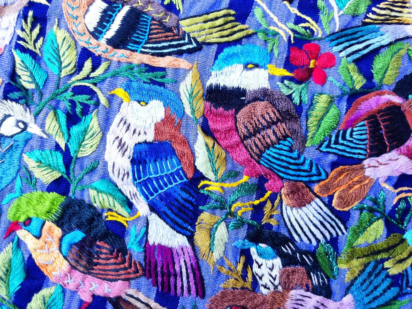 Vintage Santiago Atitlan Huipil Embroidery BIRDS FAMILY Cotton TAPESTRY And Blouse