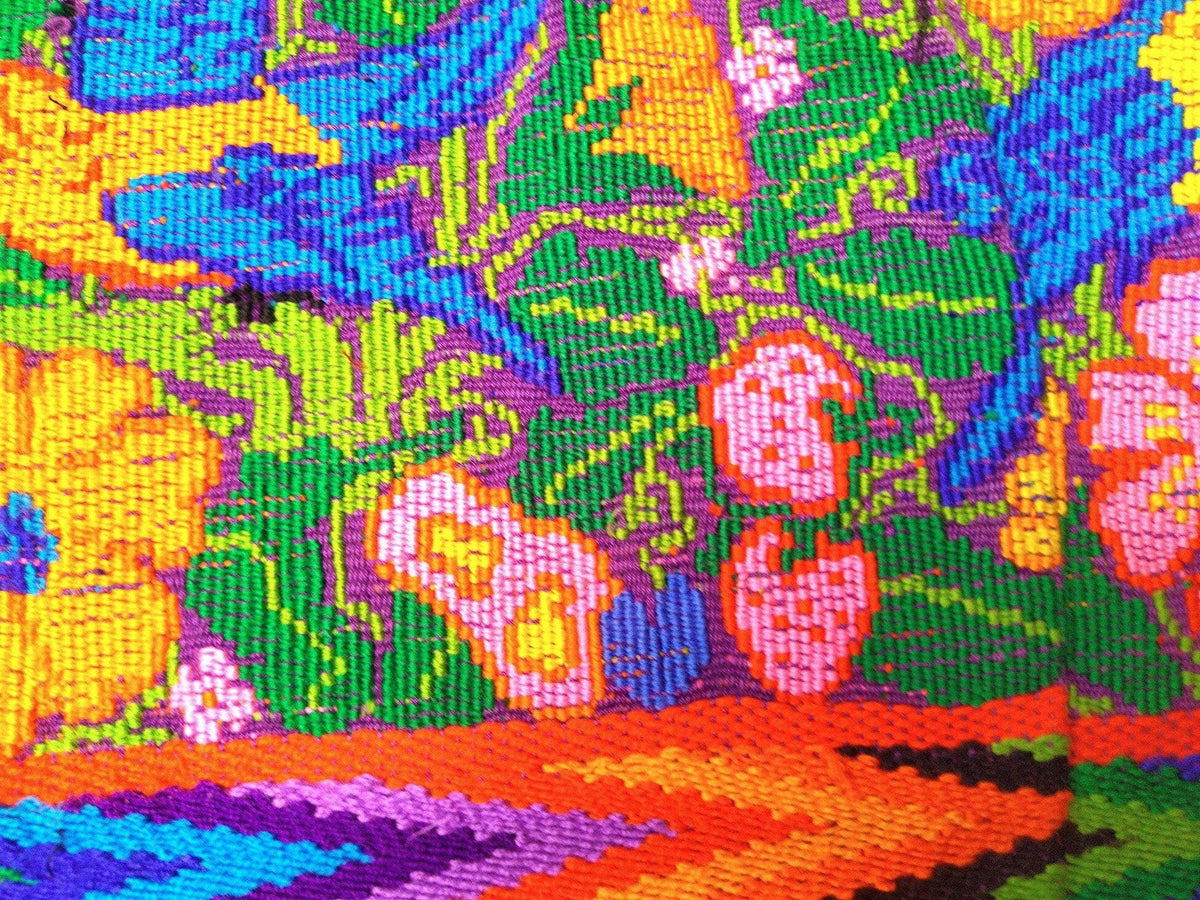 Vintage unique Guatemala handmade weaved cotton runner -Huipil from San Antonio Aguas Calientes-