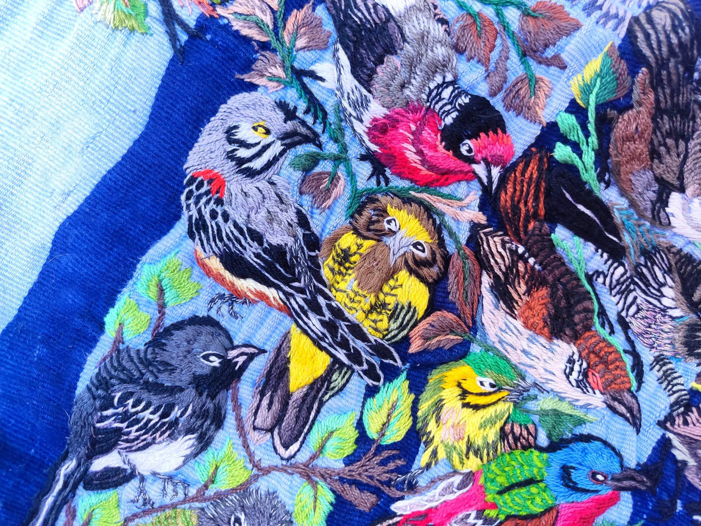 Vintage Handmade EMBROIDERED Birds SANTIAGO Atitlan Huipil Cotton Wall Decor Tapestry