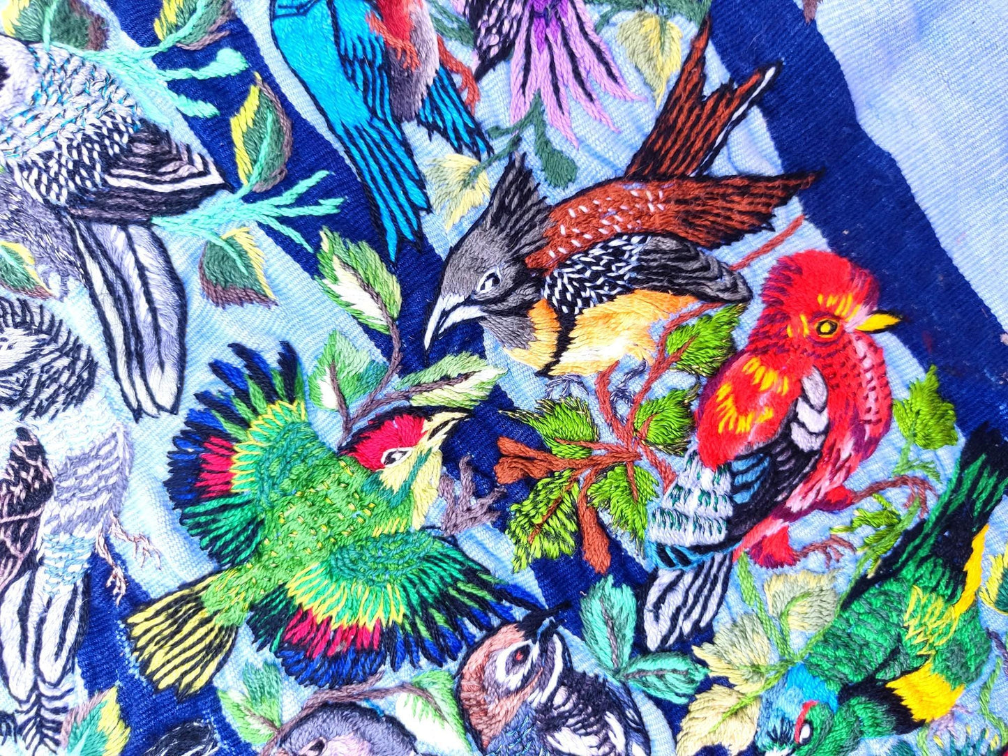 Vintage Handmade EMBROIDERED Birds SANTIAGO Atitlan Huipil Cotton Wall Decor Tapestry