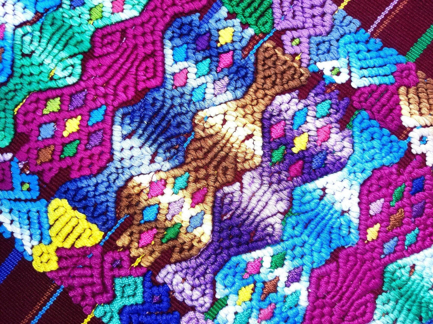 Vintage Guatemalan Unique Handmade Weaved Cotton BURGUNDY -Mayan ROOSTERS -Santo Domingo XENACOJ huipil-