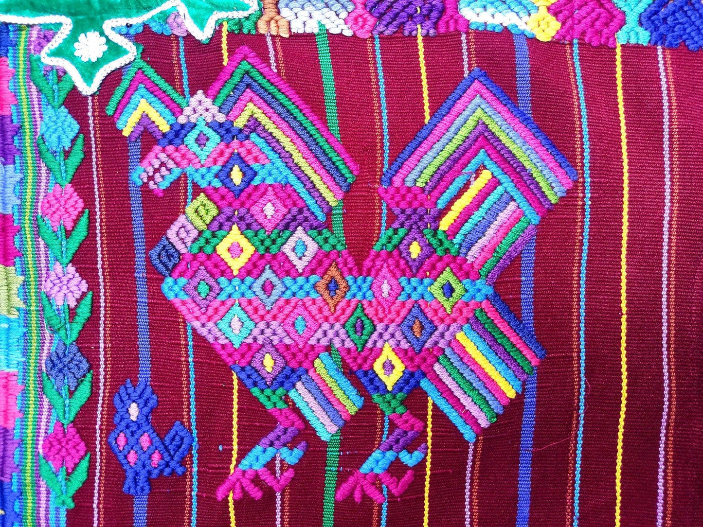 Vintage Guatemalan Unique Handmade Weaved Cotton BURGUNDY -Mayan ROOSTERS -Santo Domingo XENACOJ huipil-
