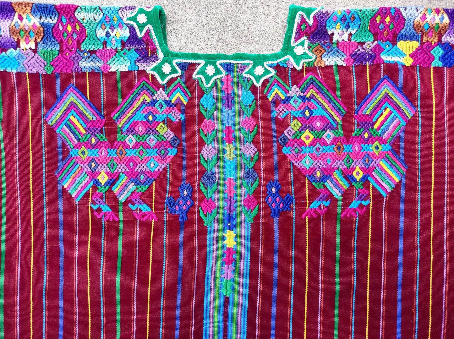 Vintage Guatemalan Unique Handmade Weaved Cotton BURGUNDY -Mayan ROOSTERS -Santo Domingo XENACOJ huipil-