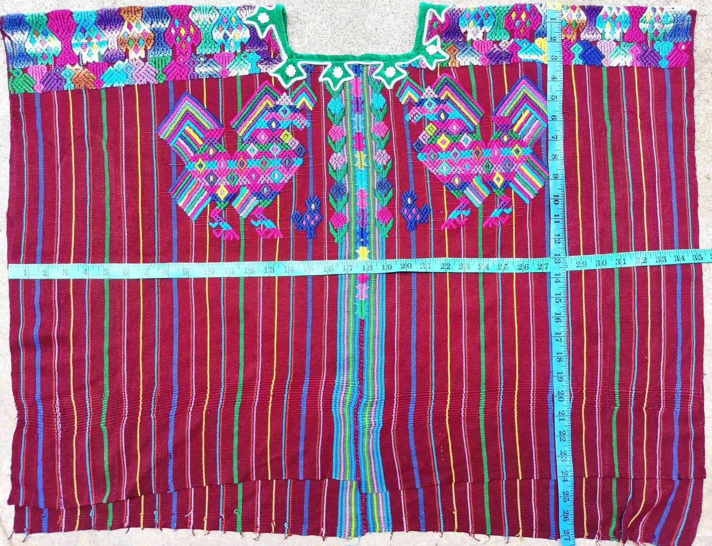 Vintage Guatemalan Unique Handmade Weaved Cotton BURGUNDY -Mayan ROOSTERS -Santo Domingo XENACOJ huipil-