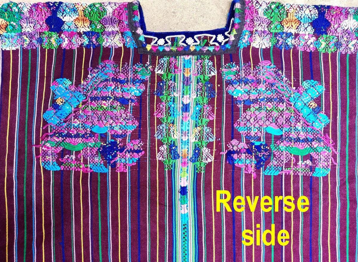 Vintage Guatemalan Unique Handmade Weaved Cotton BURGUNDY -Mayan HORSES and Ducks -Santo Domingo XENACOJ huipil-