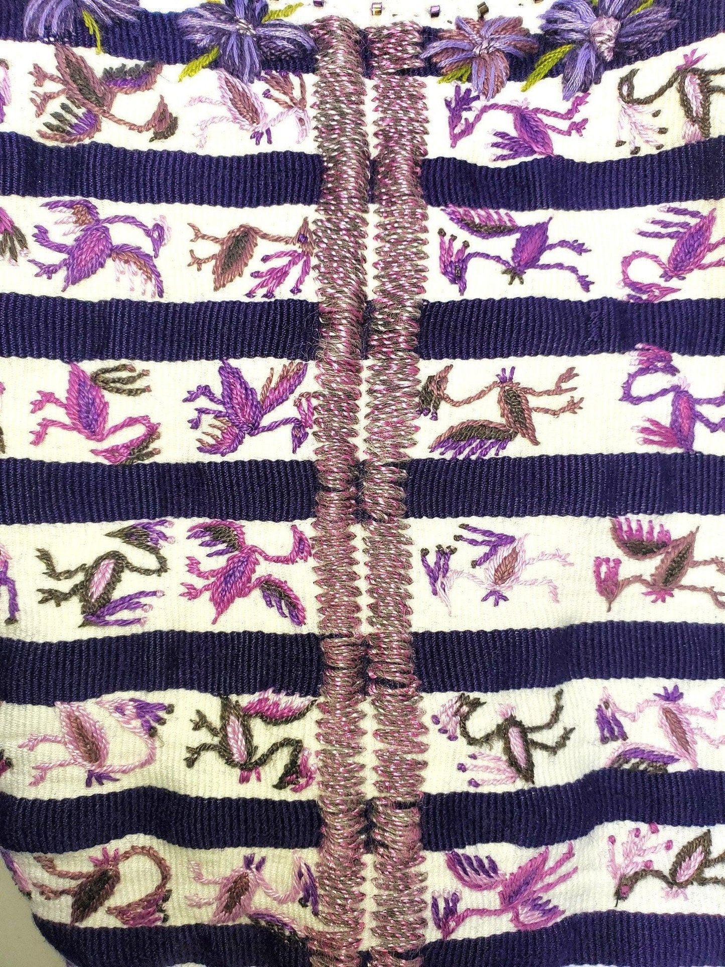 Vintage handmade embroidered birds Santiago Atitlan huipil cotton wall decor tapestry