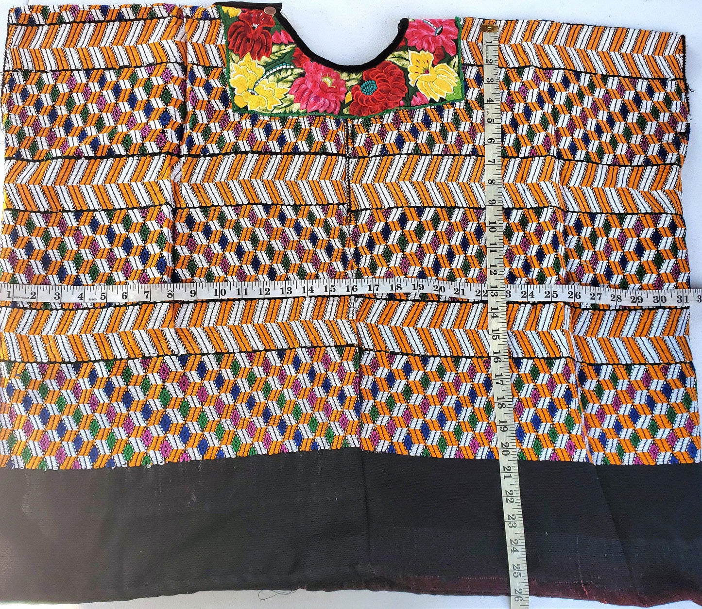 Vintage white black unique handmade weaved cotton Almolonga Quetzaltenango huipil