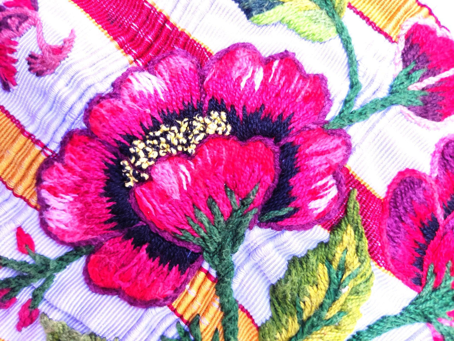 Vintage Handmade EMBROIDERED Birds SANTIAGO Atitlan Huipil Cotton Wall Decor Tapestry