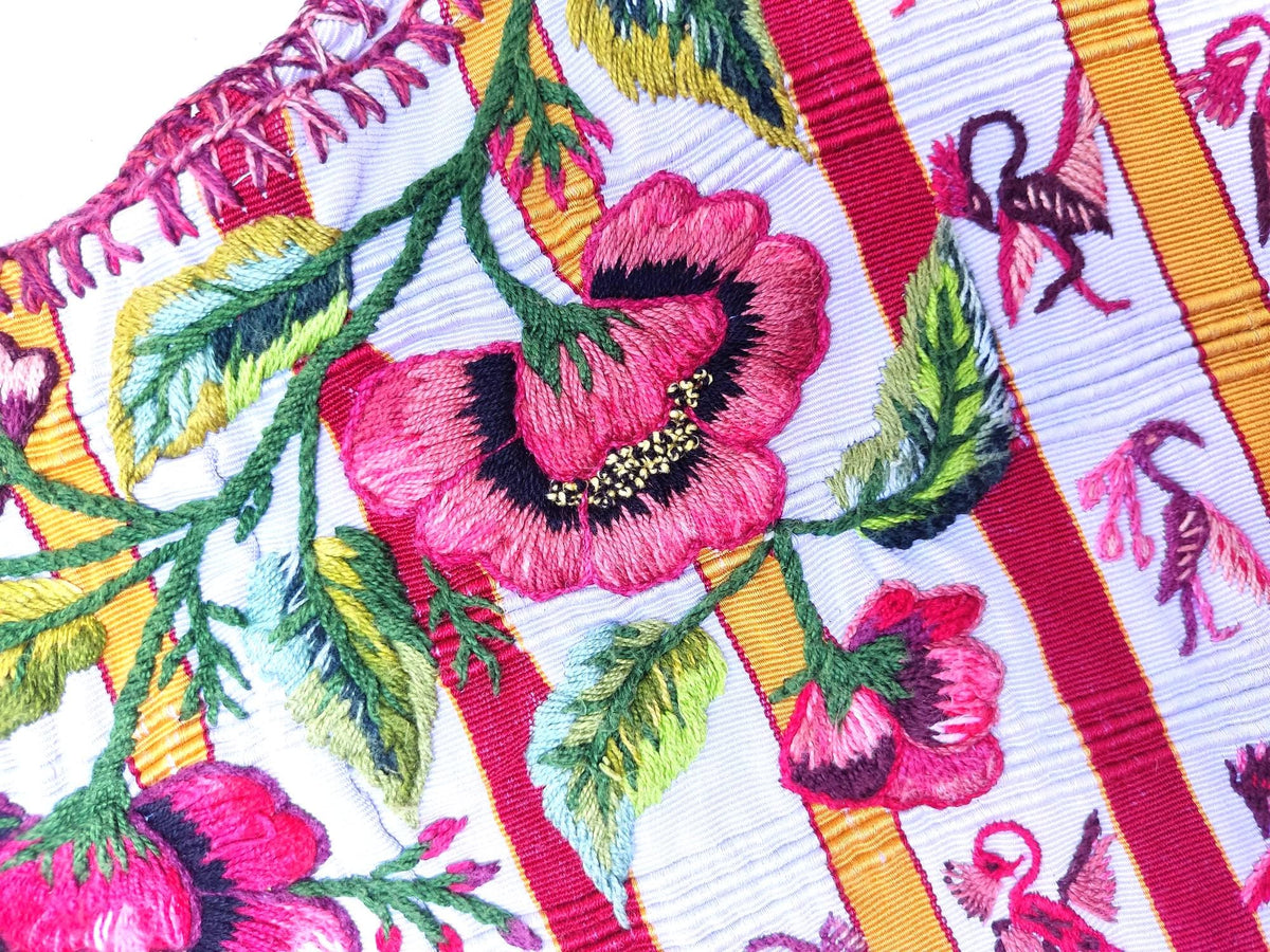 Vintage Handmade EMBROIDERED Birds SANTIAGO Atitlan Huipil Cotton Wall Decor Tapestry