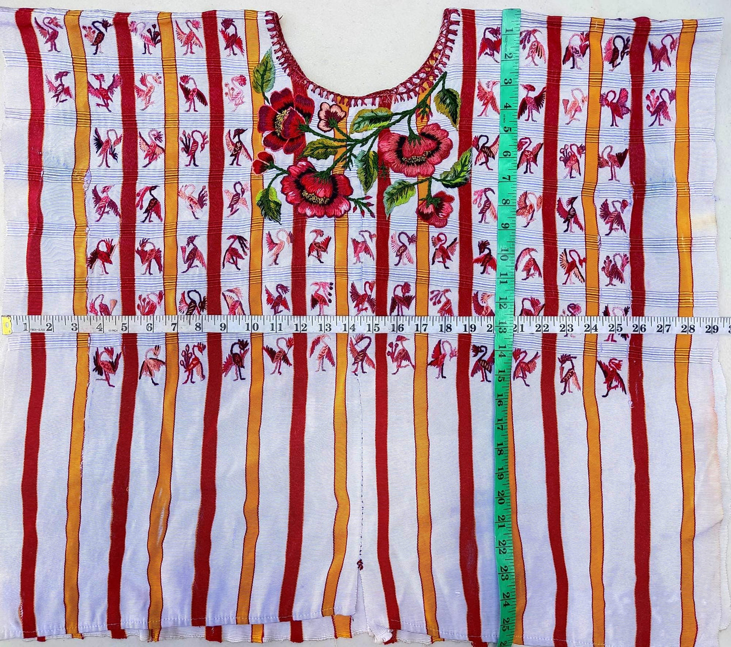 Vintage Handmade EMBROIDERED Birds SANTIAGO Atitlan Huipil Cotton Wall Decor Tapestry