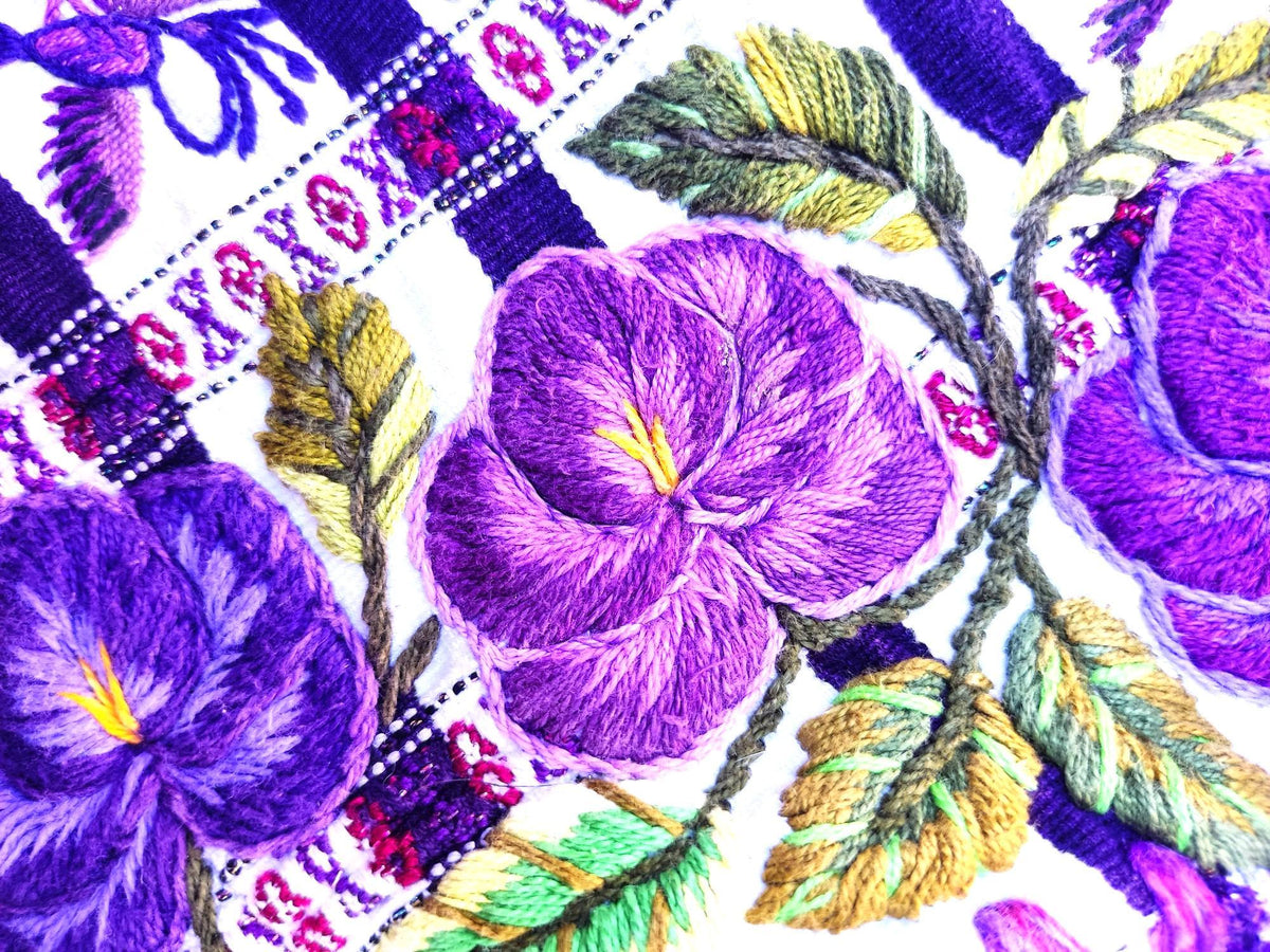 Vintage Handmade EMBROIDERED Purple Birds SANTIAGO Atitlan Huipil Cotton Wall Decor Tapestry