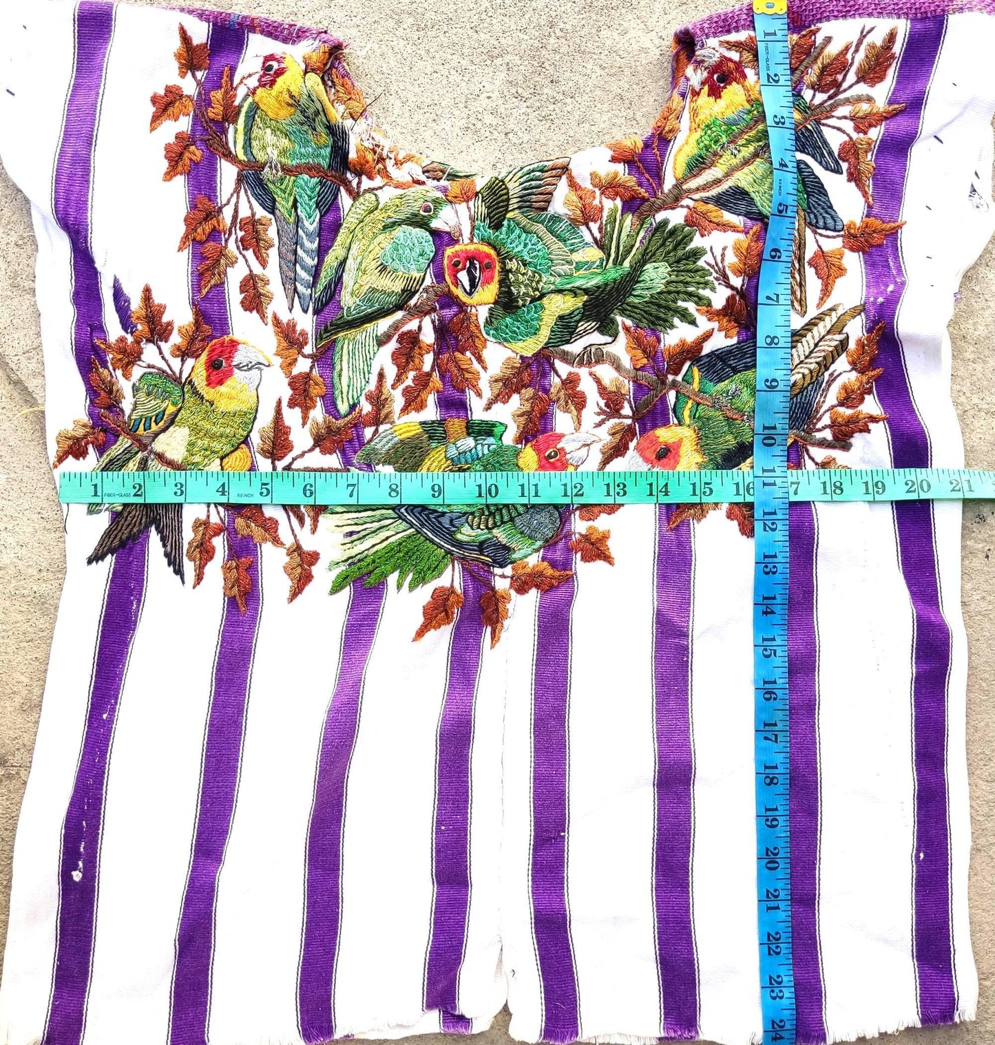 Vintage Handmade EMBROIDERED Parrots SANTIAGO Atitlan Huipil Cotton Wall Decor Tapestry
