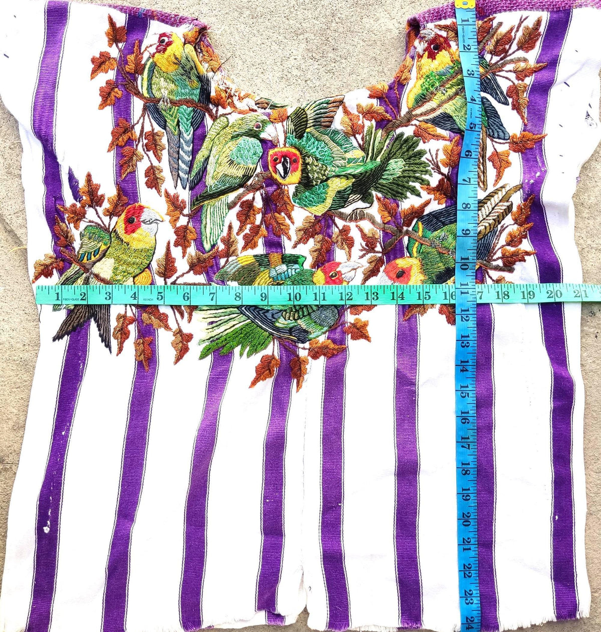 Vintage Handmade EMBROIDERED Parrots SANTIAGO Atitlan Huipil Cotton Wall Decor Tapestry
