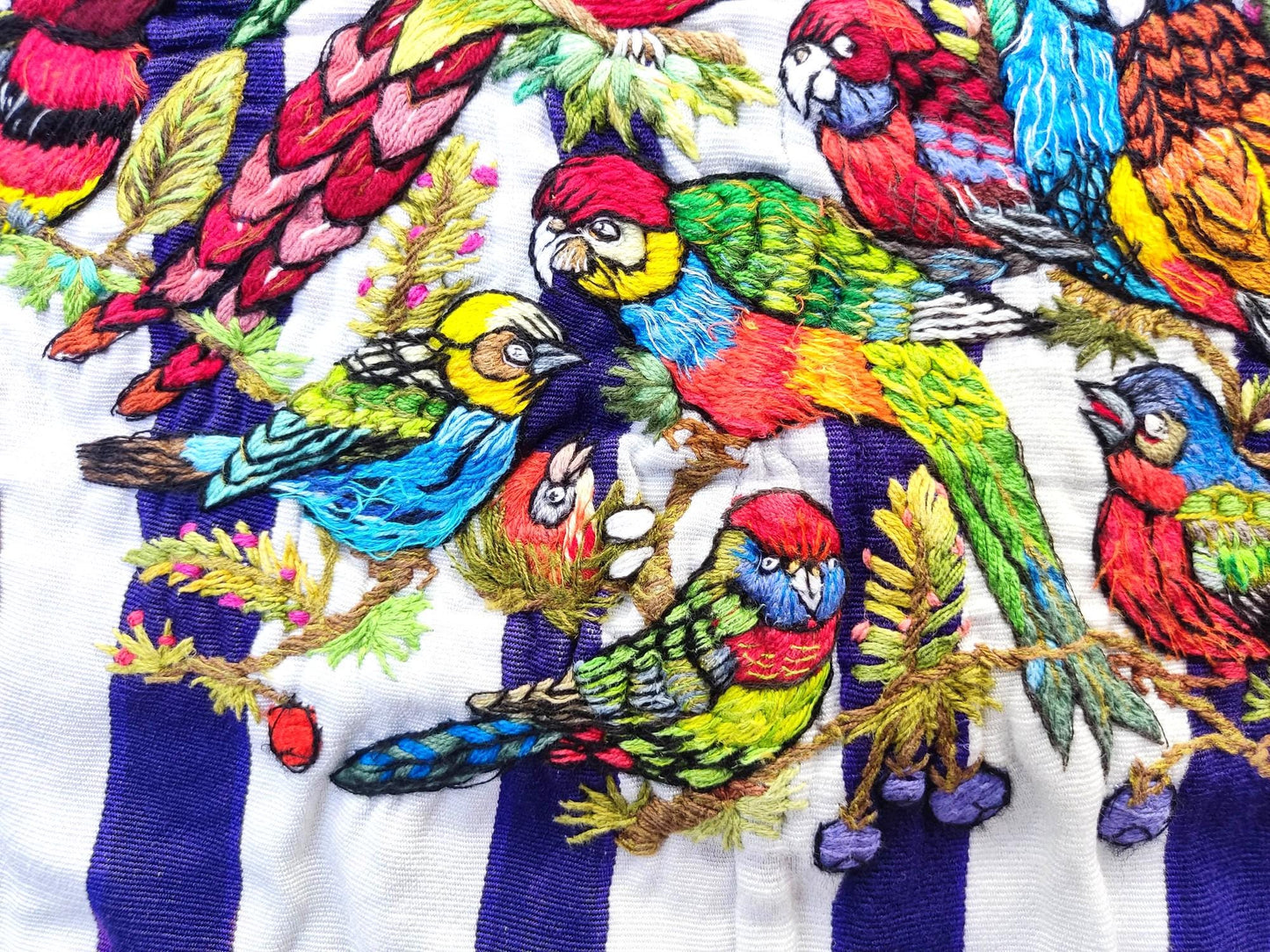 Vintage Handmade EMBROIDERED Parrots Toucans and Birds SANTIAGO Atitlan Huipil Cotton Wall Decor Tapestry