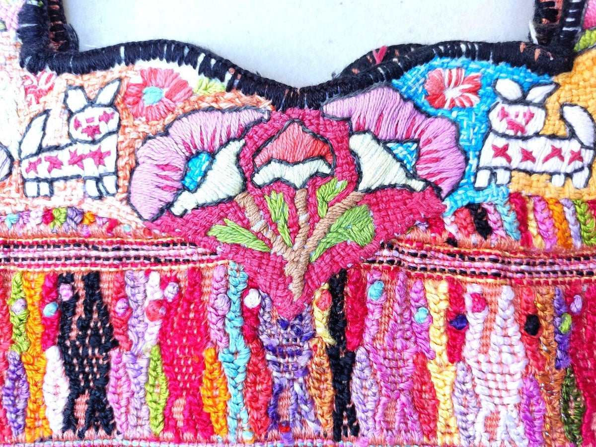 Vintage San Juan Cotzal Huipil Embroidery BIRDS Cotton TAPESTRY And BLOUSE - Home Wall Decor Geometric Wall Hanging Blouse