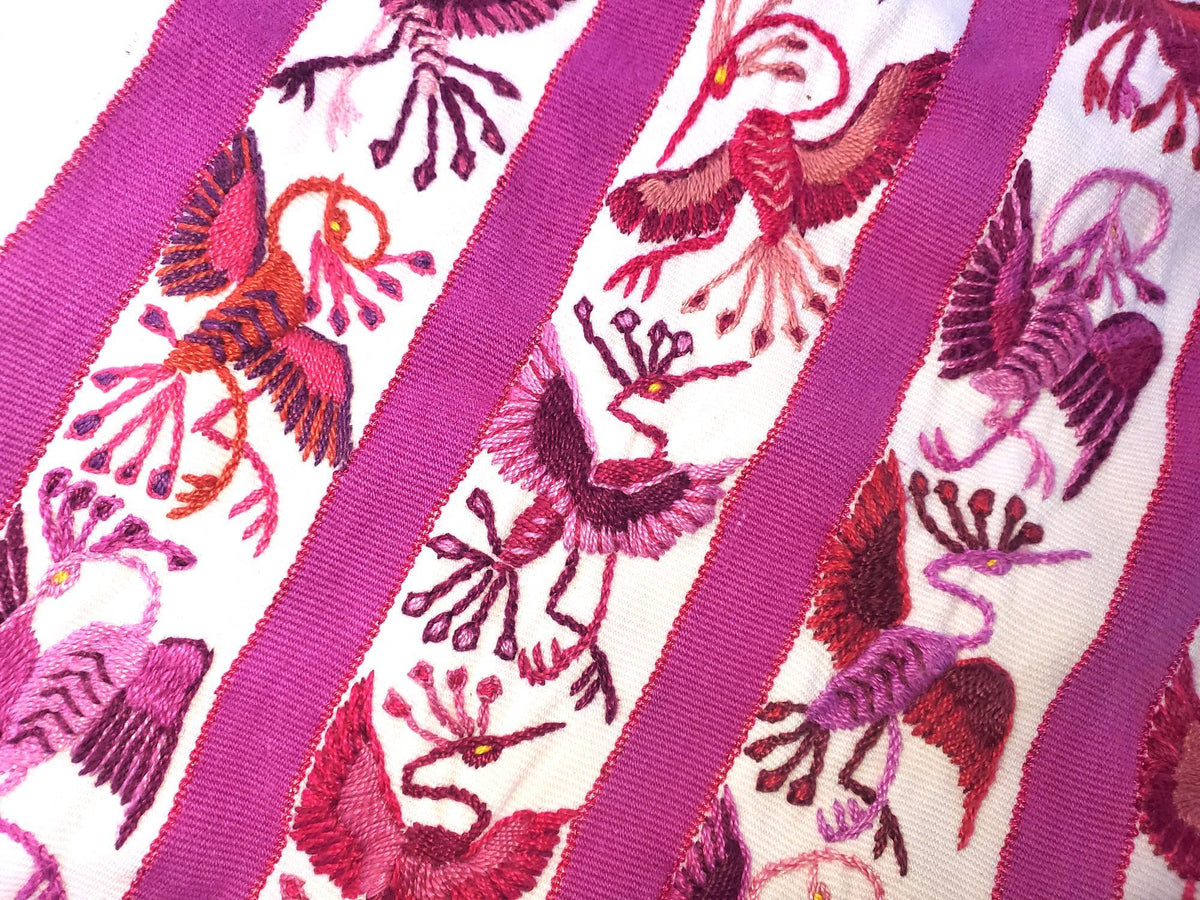 Vintage Handmade EMBROIDERED Birds SANTIAGO Atitlan Huipil Cotton Wall Decor Tapestry