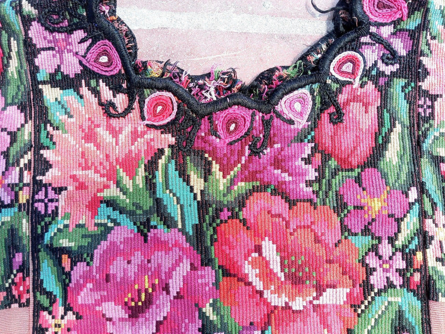 Vintage Guatemalan unique handmade Floral Chichicastenango cotton huipil