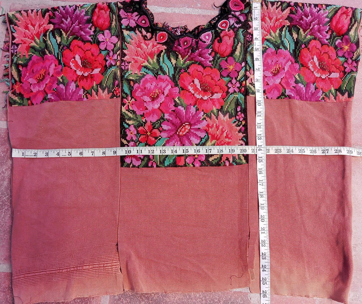 Vintage Guatemalan unique handmade Floral Chichicastenango cotton huipil