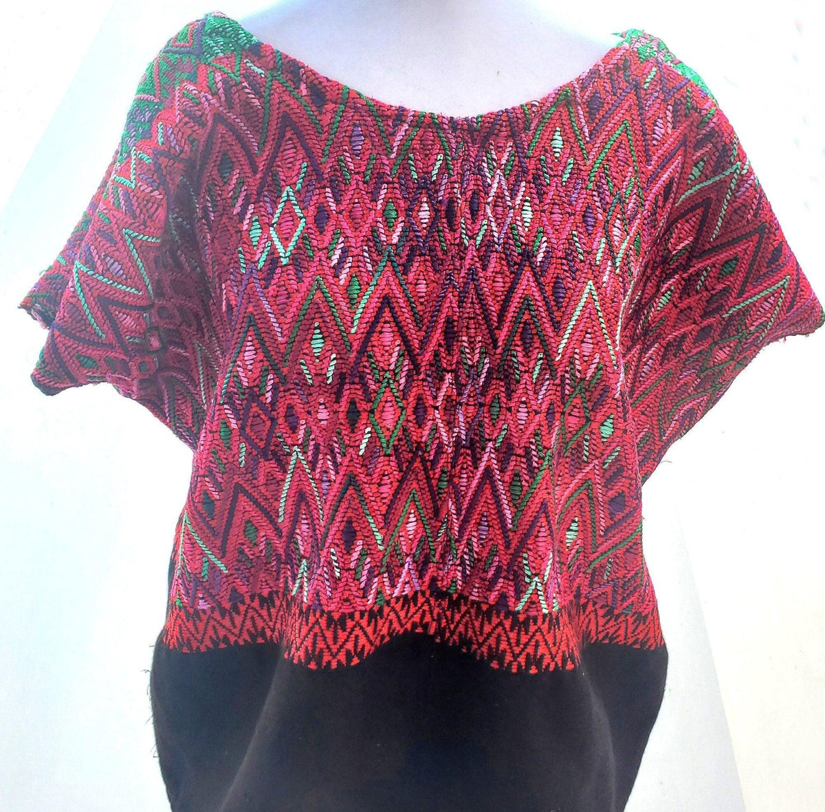 Vintage Black Red Unique Guatemala Handmade Weaved -Santa Maria de Jesus huipil-
