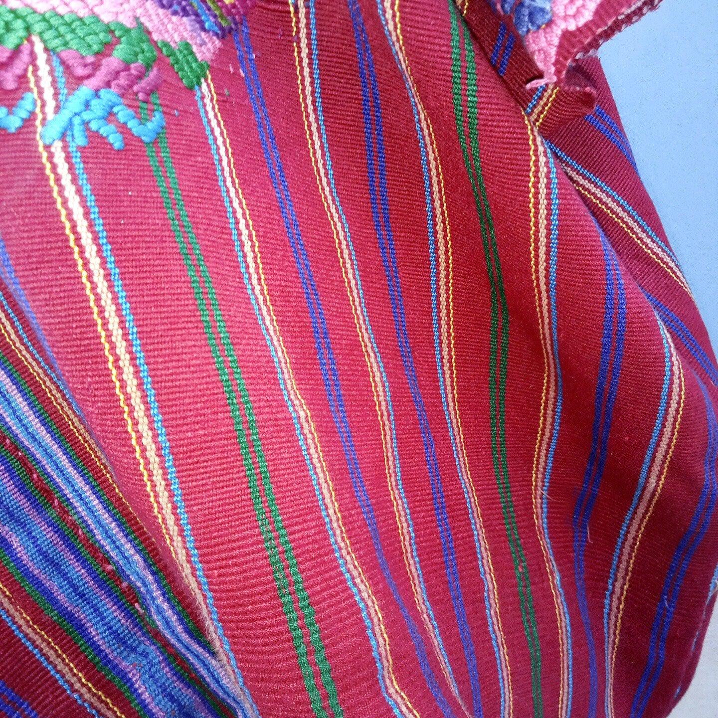 Vintage Guatemalan Unique Handmade Weaved Cotton BURGUNDY -ROOSTERS and Birds -Santo Domingo XENACOJ huipil-