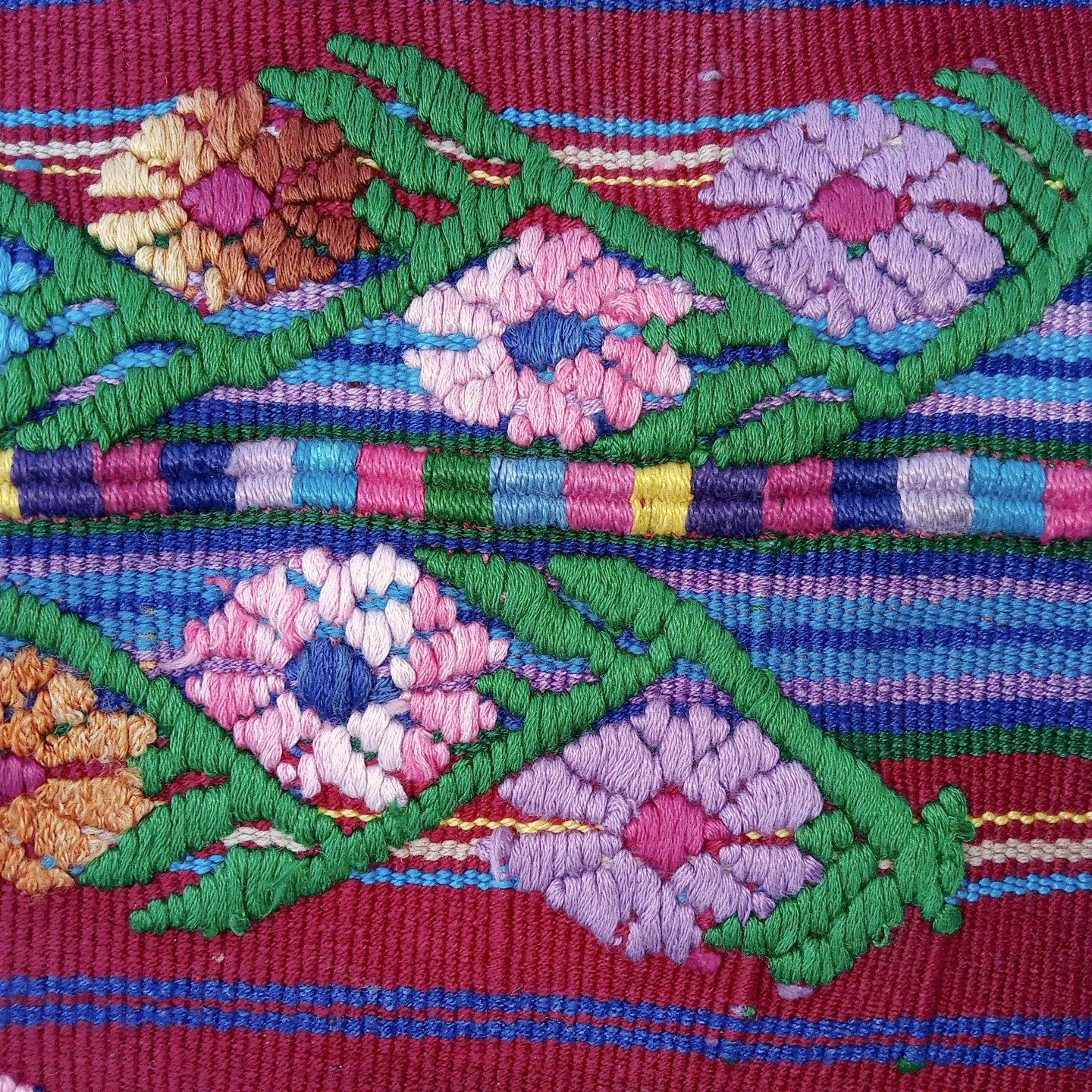 Vintage Guatemalan Unique Handmade Weaved Cotton BURGUNDY -ROOSTERS and Birds -Santo Domingo XENACOJ huipil-