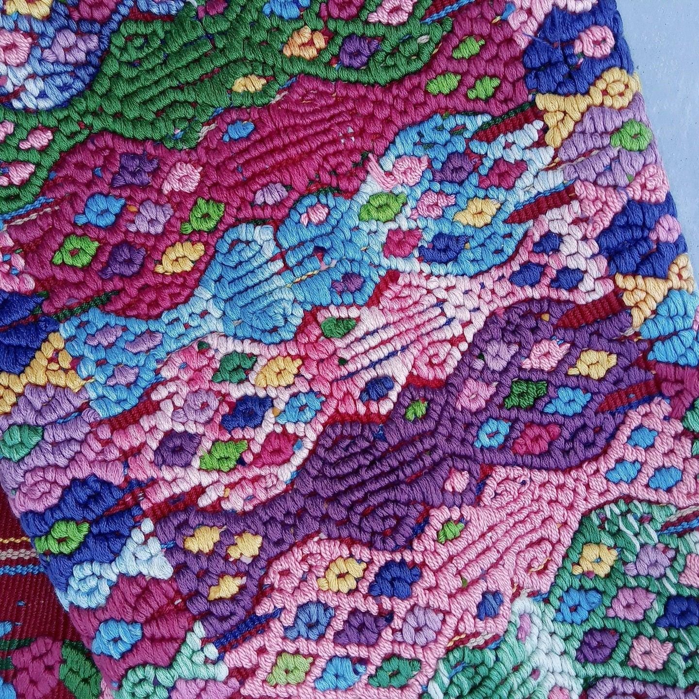 Vintage Guatemalan Unique Handmade Weaved Cotton BURGUNDY -ROOSTERS and Birds -Santo Domingo XENACOJ huipil-