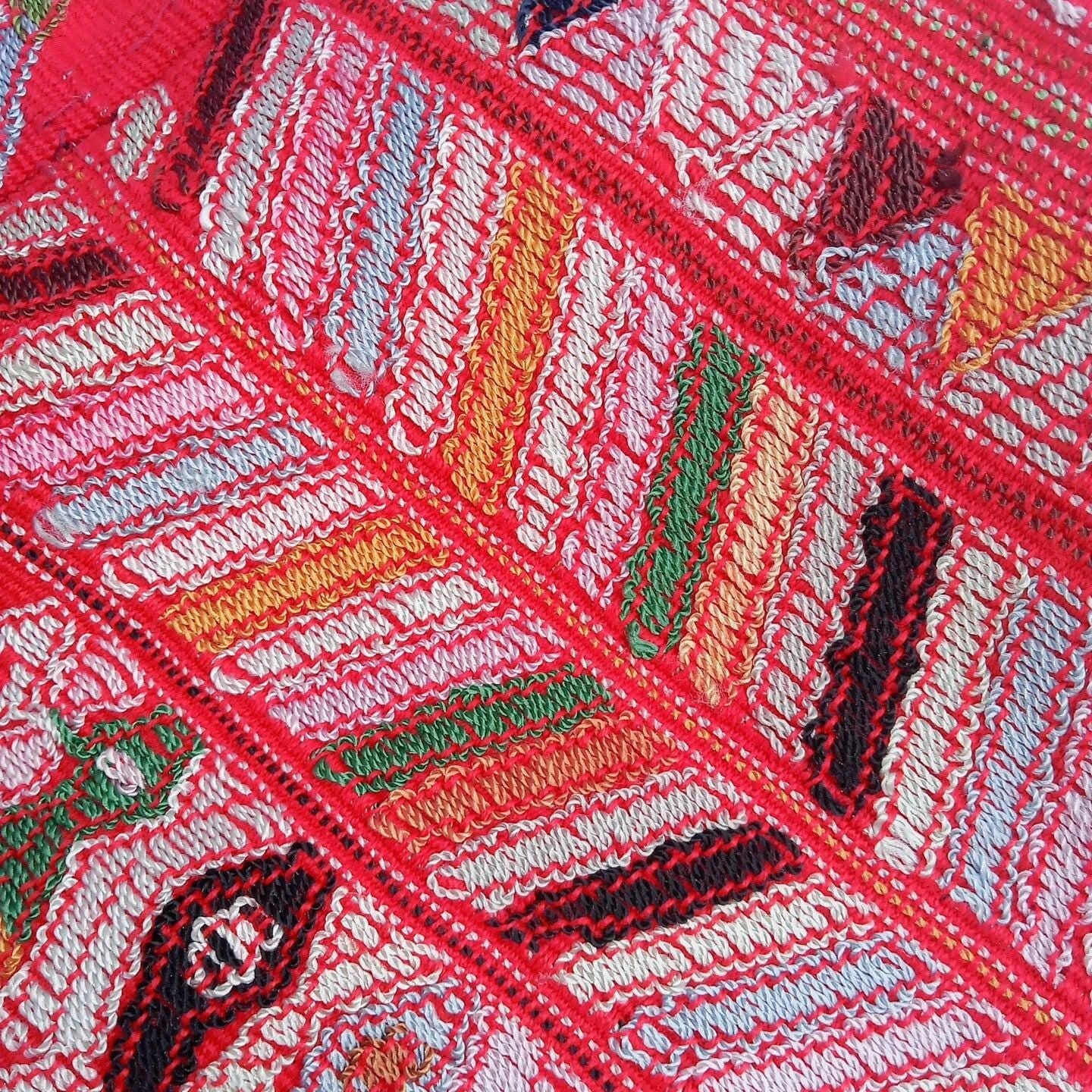 Vintage salmon unique Guatemala handmade weaved Rombus Birds motives cotton huipil -San Juan Cotzal-