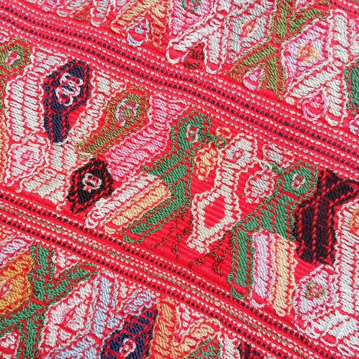 Vintage salmon unique Guatemala handmade weaved Rombus Birds motives cotton huipil -San Juan Cotzal-