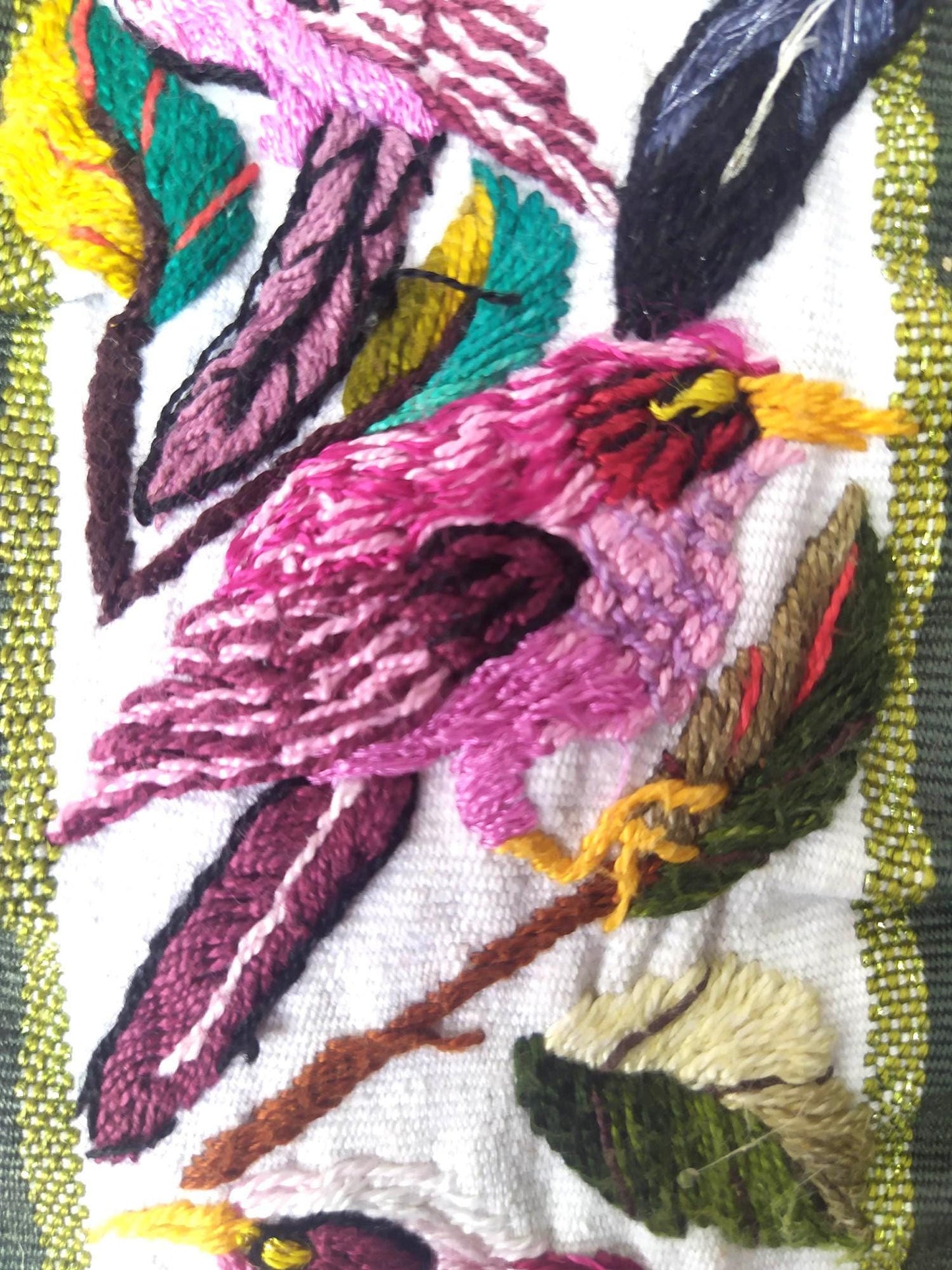 Vintage handmade embroidered Santiago ATITLAN huipil cotton wall decor tapestry -PARROT family-