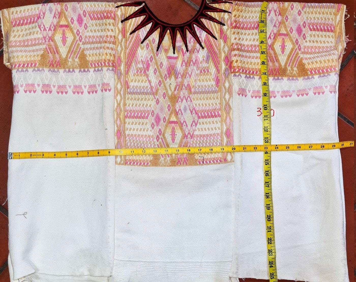 Vintage Guatemalan unique handmade Ivory weaved cotton huipil - Mayan rombus motives-