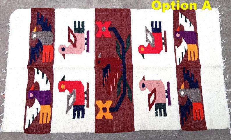 Handwoven WOOL RUG made in MOMOSTENANGO Guatemala / Birds pattern