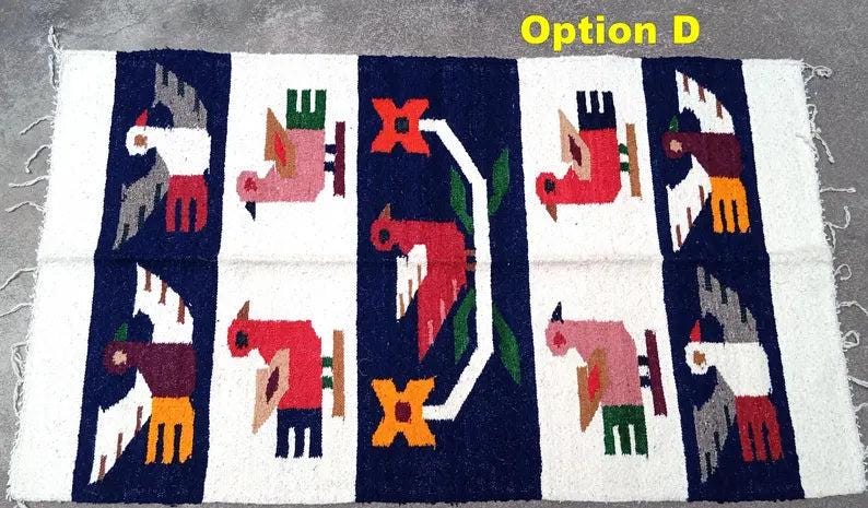 Handwoven WOOL RUG made in MOMOSTENANGO Guatemala / Birds pattern