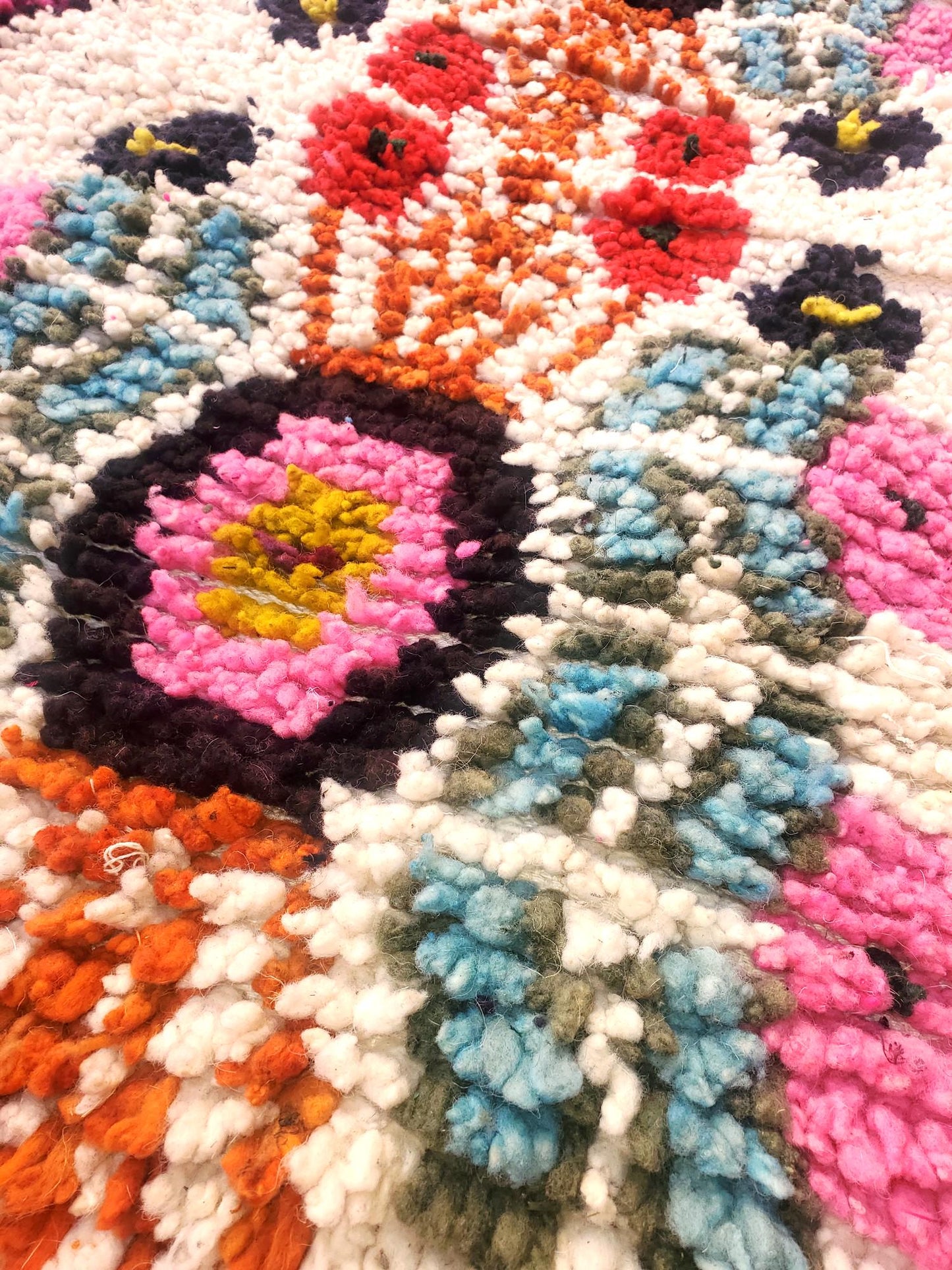Handwoven WOOL RUG made in MOMOSTENANGO Guatemala / Flowers pattern