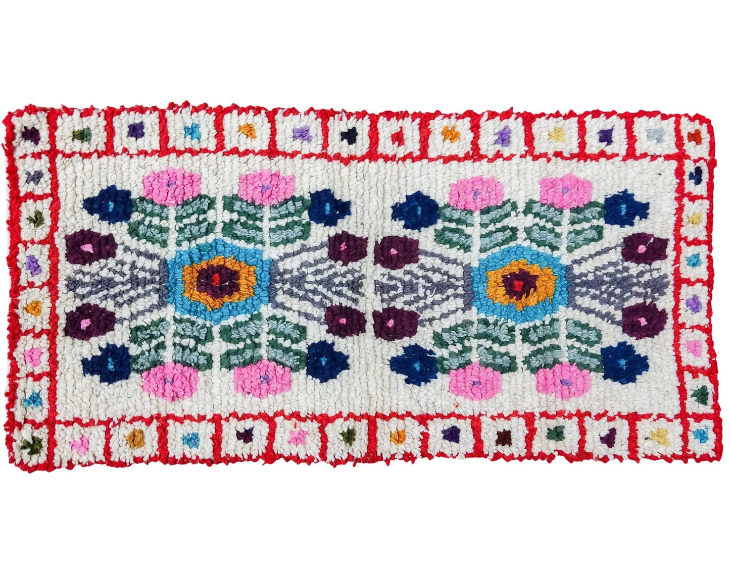 Handwoven WOOL RUG made in MOMOSTENANGO Guatemala / Flowers pattern