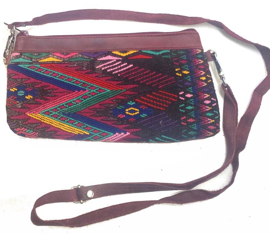 Aesthetic Woman Guatemalan Leather Huipil CROSSBODY Wristlet CLUTCH PURSE - 100% Cotton Lining Purse
