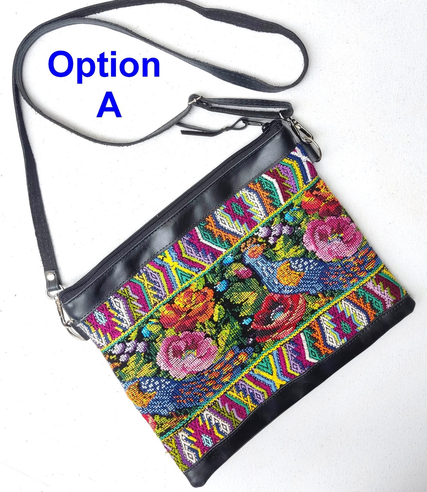 Aesthetic Woman Guatemalan Leather Huipil CROSSBODY Wristlet CLUTCH PURSE - 100% Cotton Lining Purse