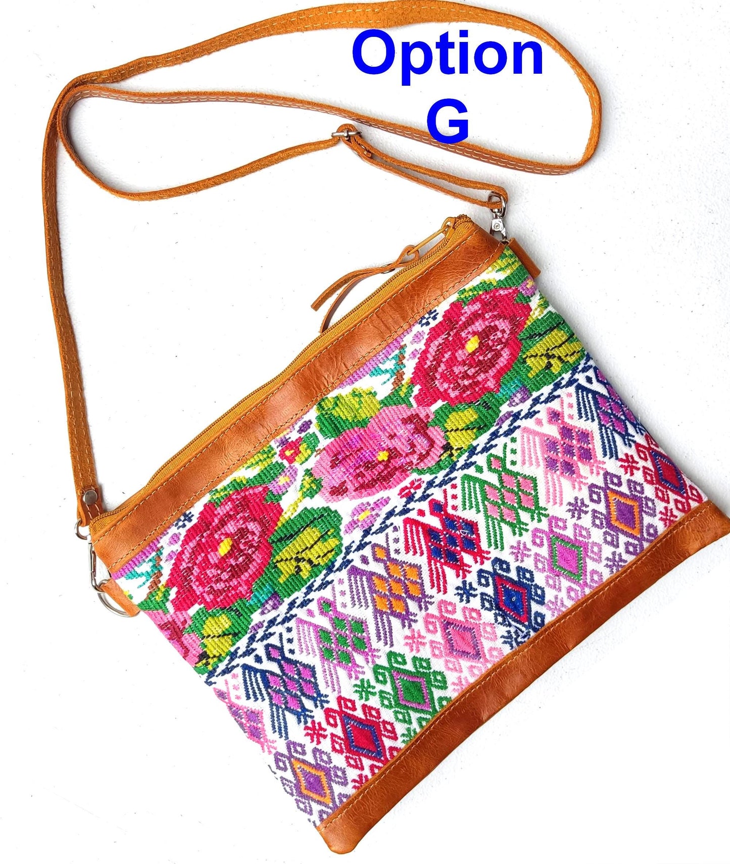 Aesthetic Woman Guatemalan Leather Huipil CROSSBODY Wristlet CLUTCH PURSE - 100% Cotton Lining Purse