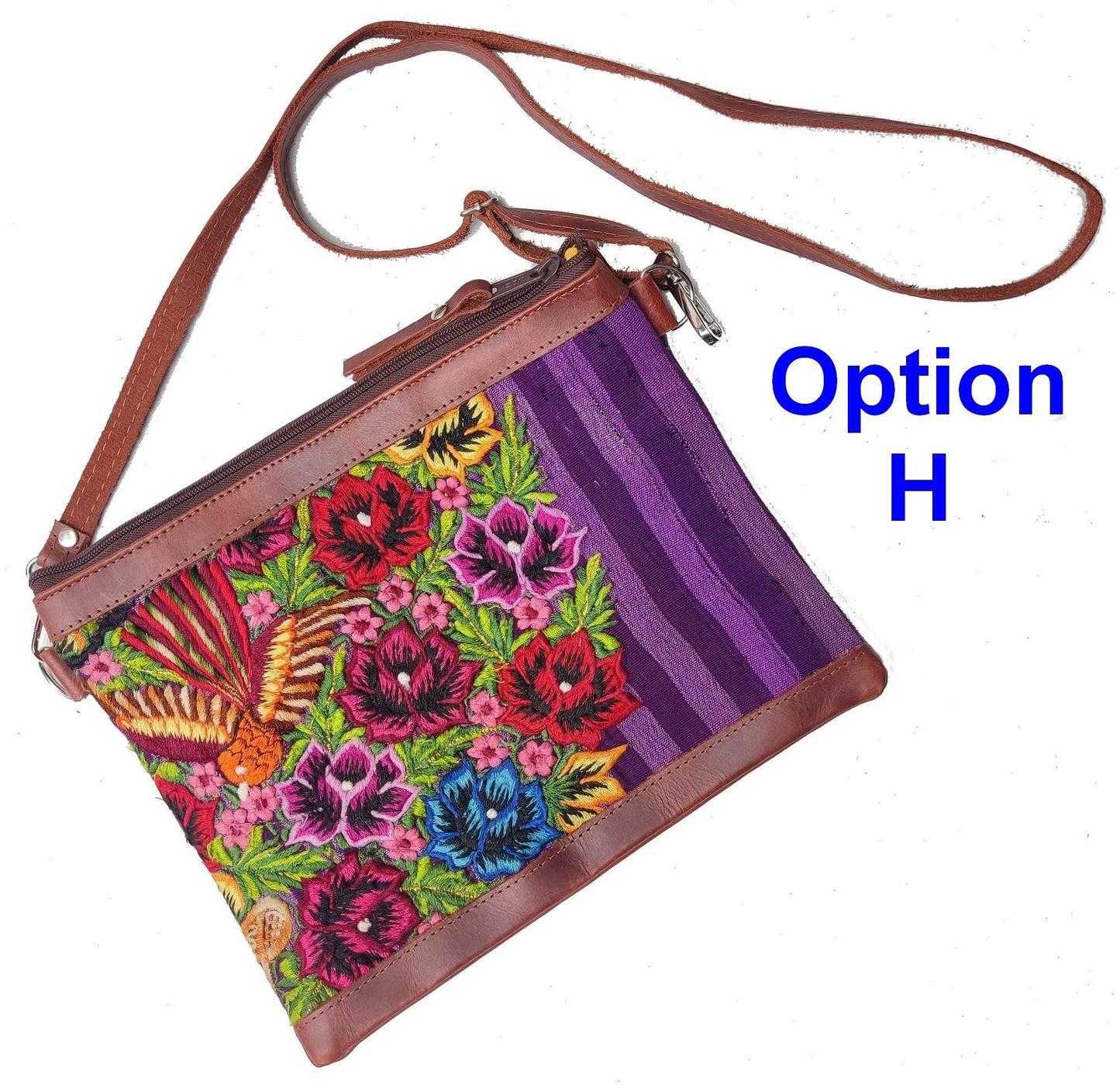 Aesthetic Woman Guatemalan Leather Huipil CROSSBODY Wristlet CLUTCH PURSE - 100% Cotton Lining Purse