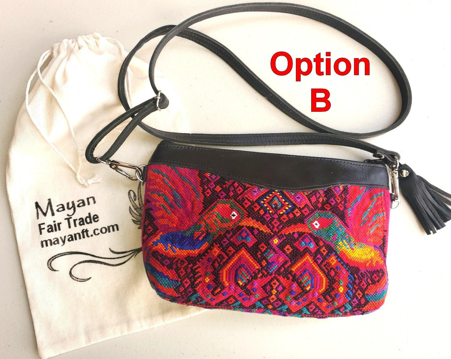 Aesthetic Woman Guatemalan Leather Huipil CROSSBODY Wristlet CLUTCH PURSE - 100% Cotton Lining Purse