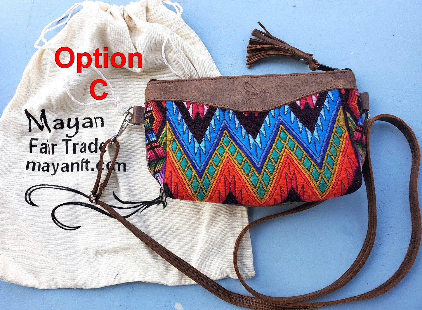 Aesthetic Woman Guatemalan Leather Huipil CROSSBODY Wristlet CLUTCH PURSE - 100% Cotton Lining Purse