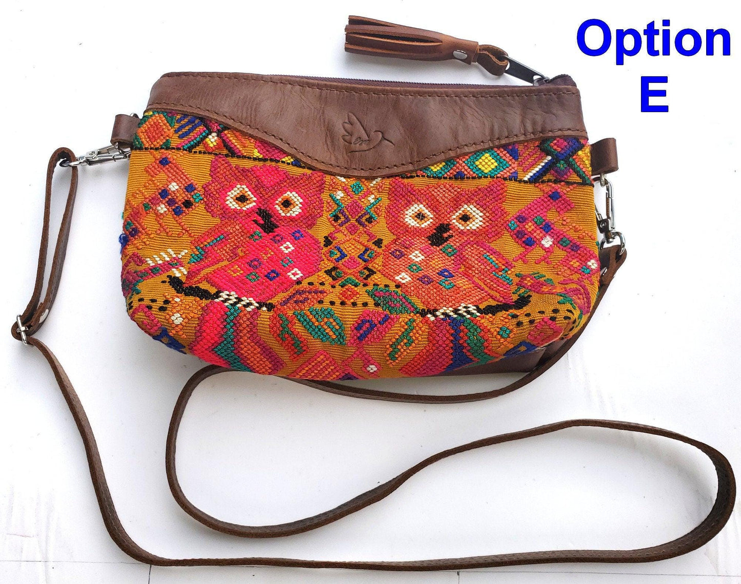 Aesthetic Woman Guatemalan Leather Huipil CROSSBODY Wristlet CLUTCH PURSE - 100% Cotton Lining Purse