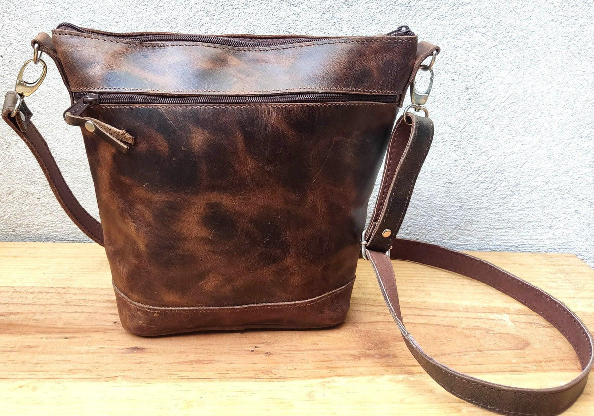 Unique leather Couple of Peacocks huipil crossbody bag