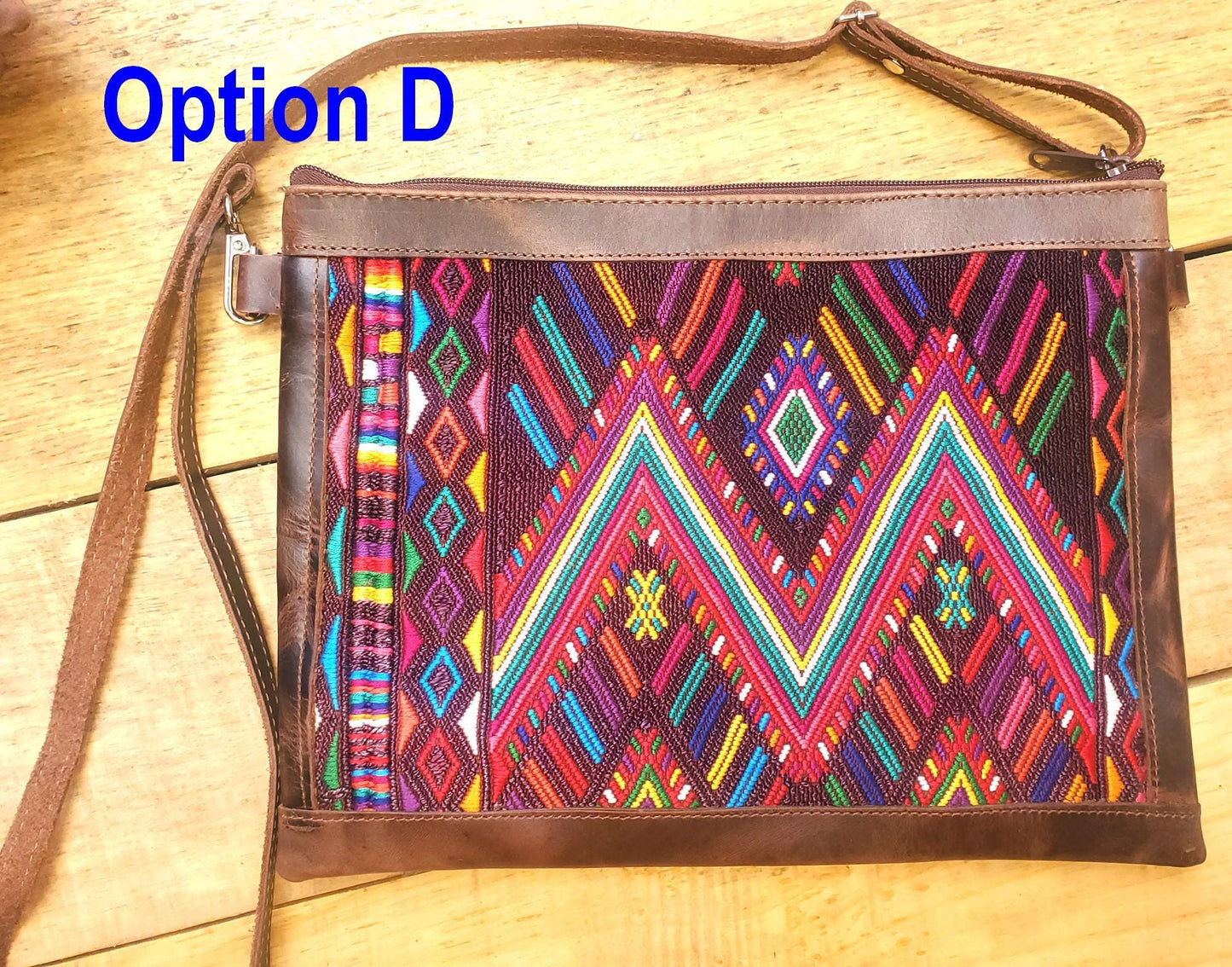 Aesthetic Woman Guatemalan Leather Huipil CROSSBODY Wristlet CLUTCH PURSE - 100% Cotton Lining Purse