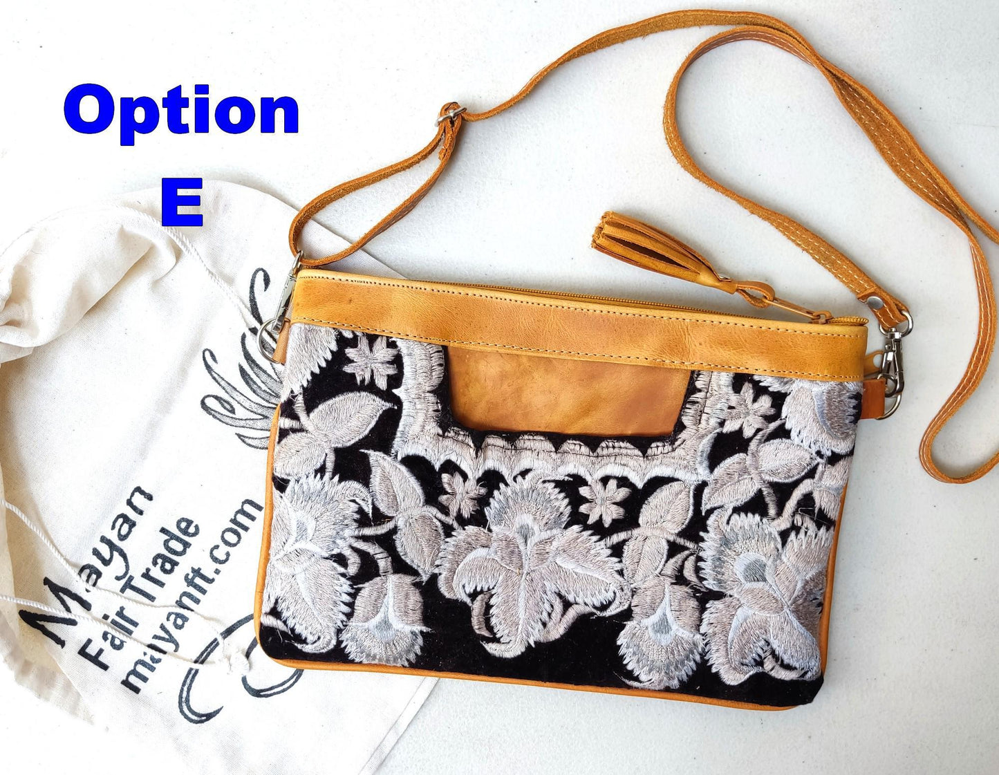 Aesthetic Woman Guatemalan Leather Huipil CROSSBODY Wristlet CLUTCH PURSE - 100% Cotton Lining Purse
