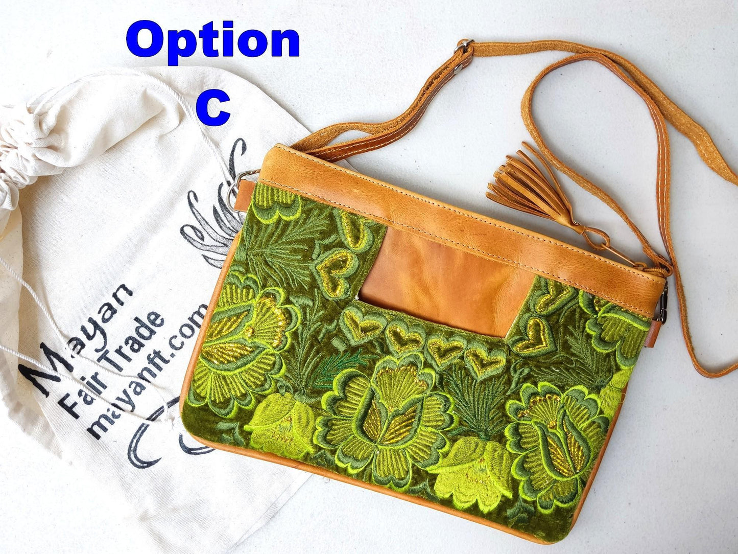 Aesthetic Woman Guatemalan Leather Huipil CROSSBODY Wristlet CLUTCH PURSE - 100% Cotton Lining Purse
