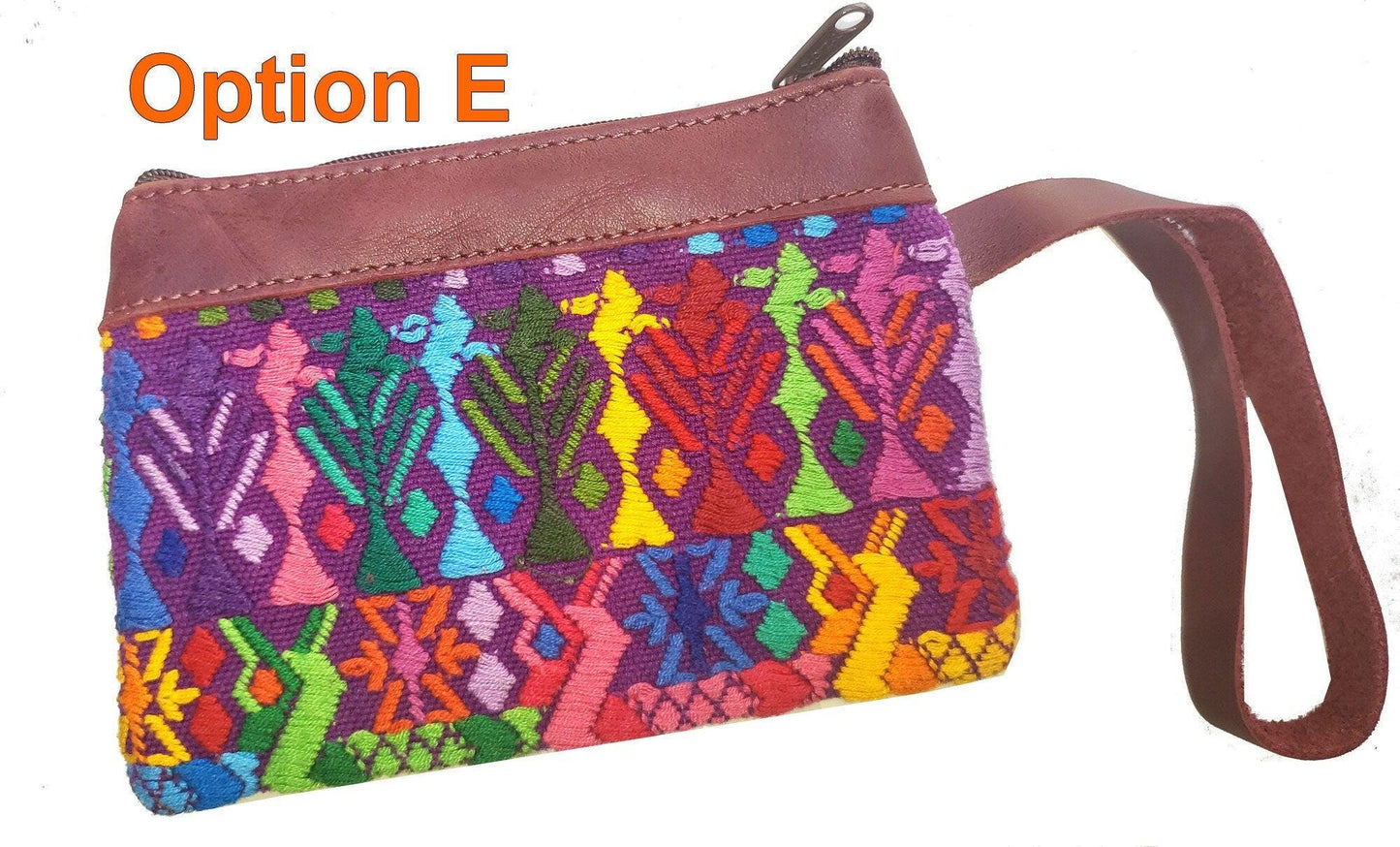 Guatemalan upcycled huipil double sided coin purse leather trim
