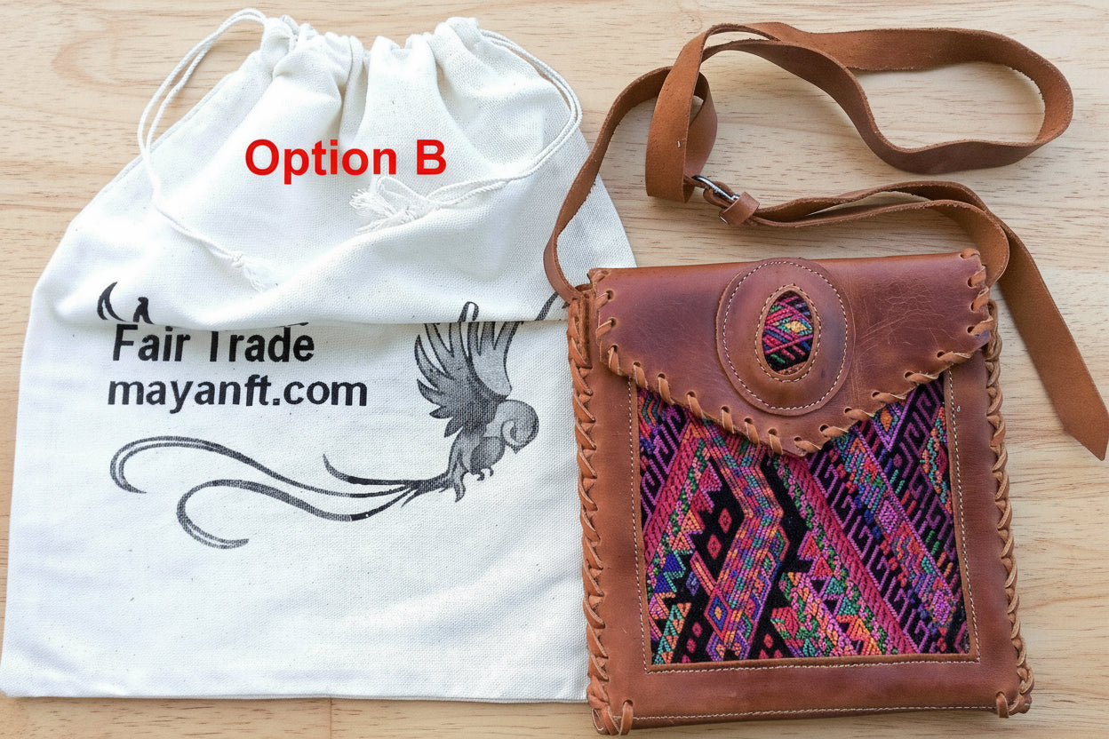 Aesthetic Woman Guatemalan Leather Huipil CROSSBODY Wristlet CLUTCH PURSE - 100% Cotton Lining Purse