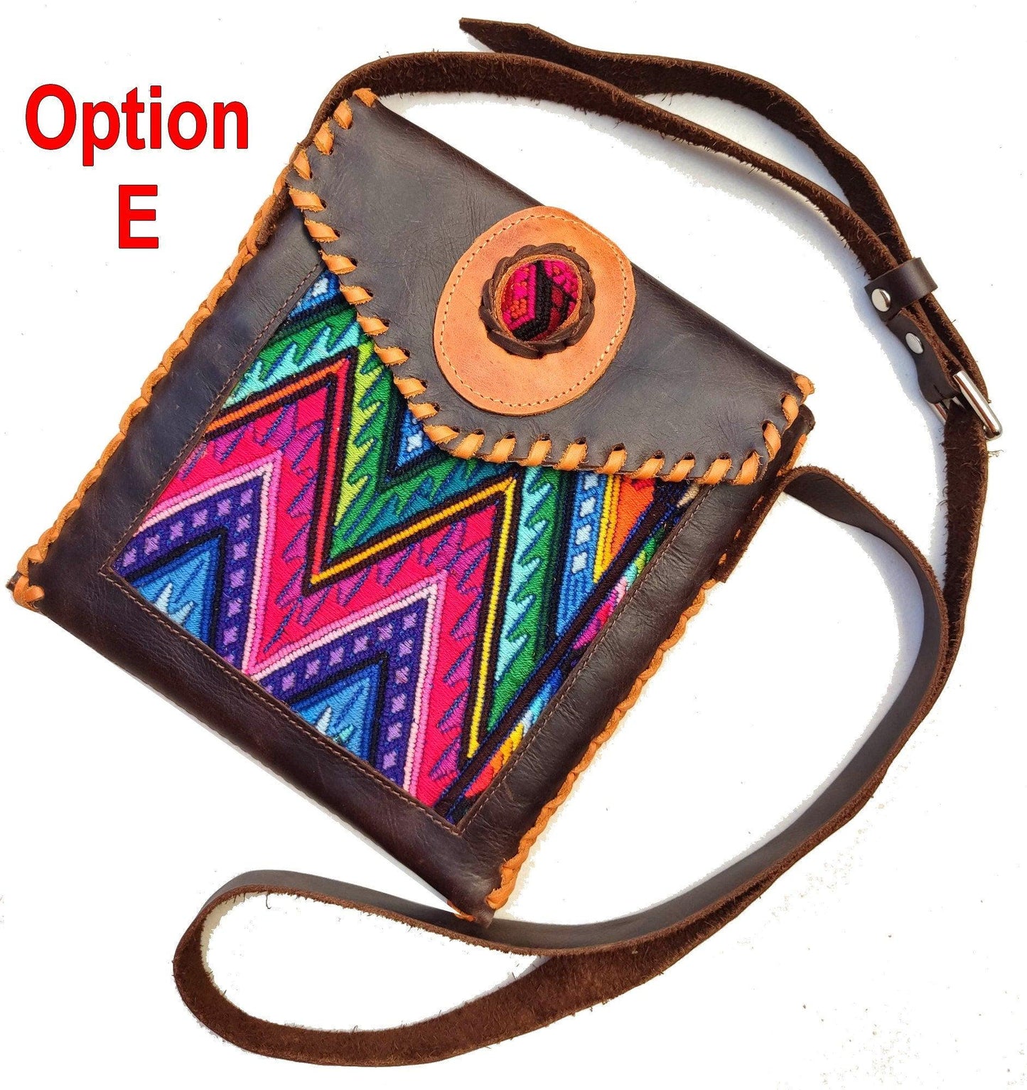 Aesthetic Woman Guatemalan Leather Huipil CROSSBODY Wristlet CLUTCH PURSE - 100% Cotton Lining Purse