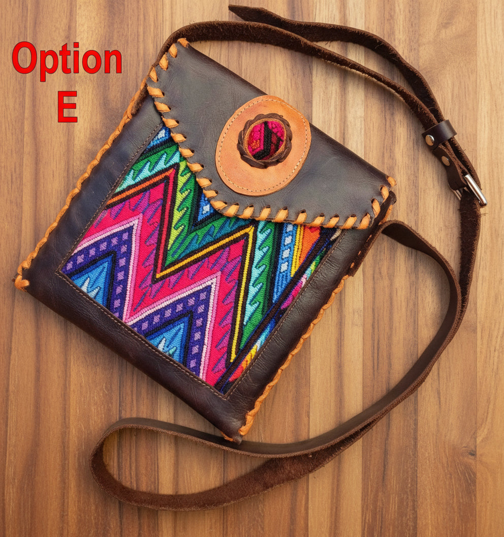Aesthetic Woman Guatemalan Leather Huipil CROSSBODY Wristlet CLUTCH PURSE - 100% Cotton Lining Purse