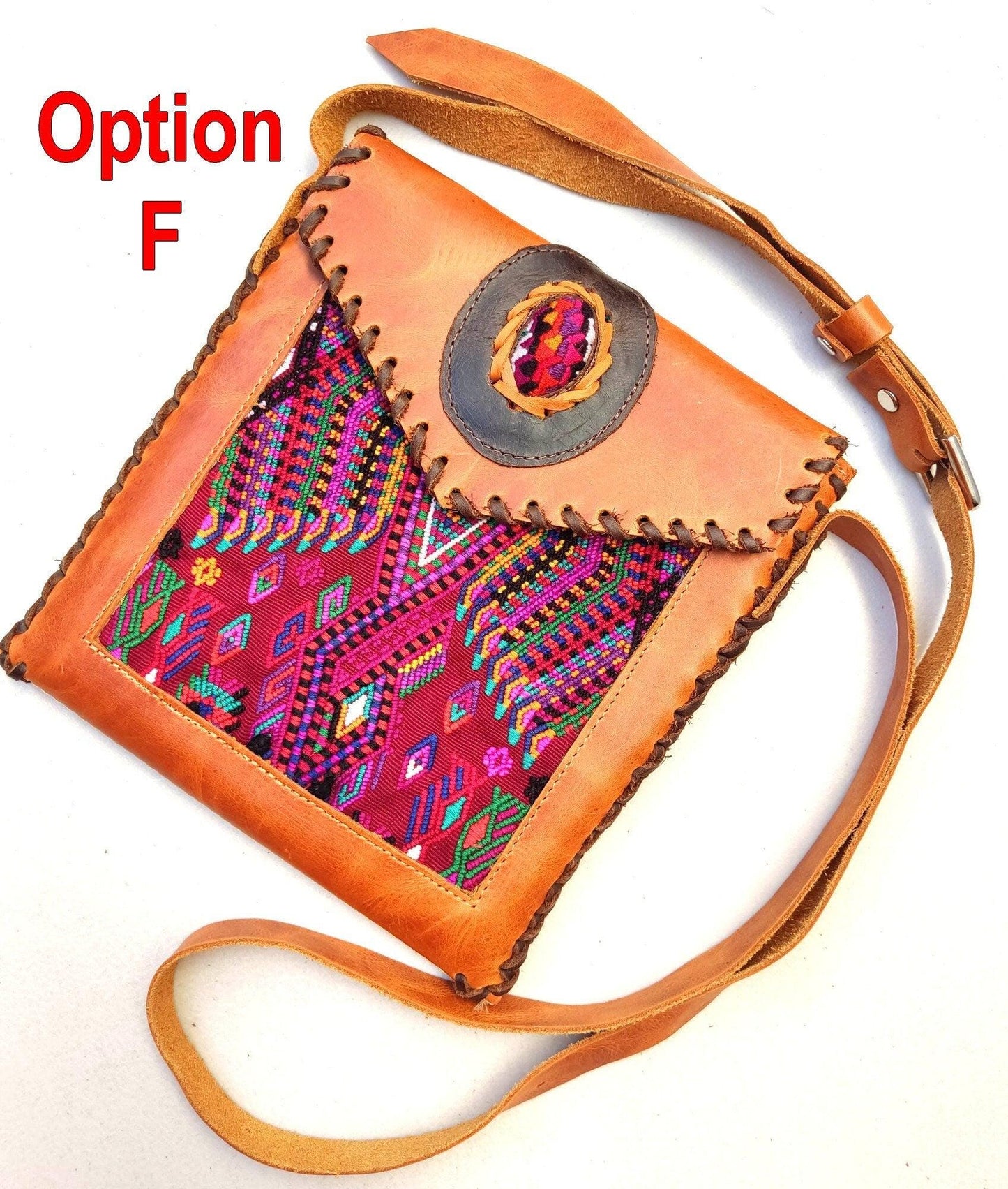 Aesthetic Woman Guatemalan Leather Huipil CROSSBODY Wristlet CLUTCH PURSE - 100% Cotton Lining Purse